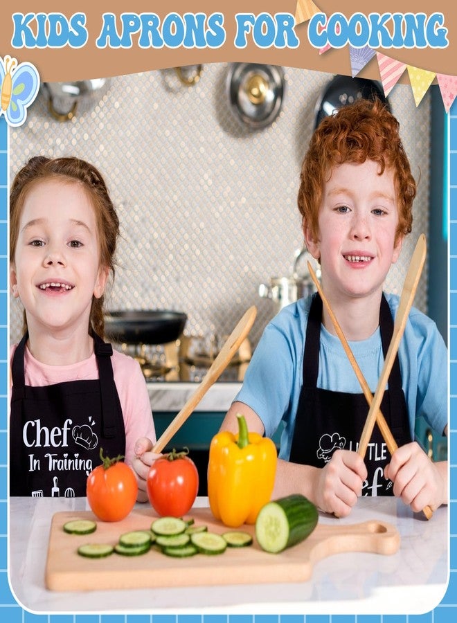 XLSXEXCL 2 Pack Kids Apron and Chef Hat Adjustable Kitchen Cooking Apron with Pockets Kids Funny Apron Chef Dress up Role Play for Girls Boys Baking Painting Art Gardening, Black - Image 5