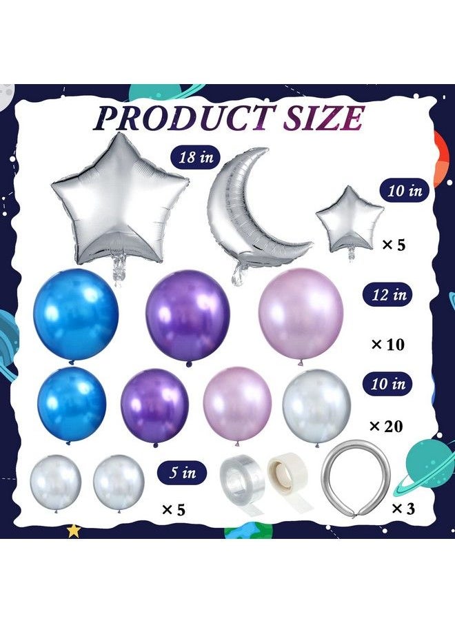 Zhanmai 137 Pcs Space Balloon Space Balloons Galaxy Balloons Galaxy Party Decorations Metallic Galaxy Balloons Star Moon Balloons Galaxy Party Garland Supplies For Girl Birthday(Blue Colors)  - Image 3