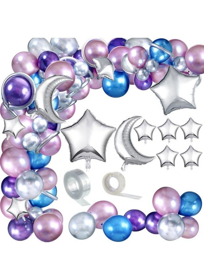 Zhanmai 137 Pcs Space Balloon Space Balloons Galaxy Balloons Galaxy Party Decorations Metallic Galaxy Balloons Star Moon Balloons Galaxy Party Garland Supplies For Girl Birthday(Blue Colors)  - Image 2