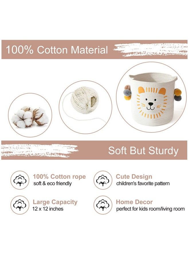 Inough Toy Storage Baskets Cute Laundry Basket With Handles Dog Toy Storage Basket Durable Large Cotton Rope Storage Bins Home Organizer Solution For Office Bedroom Closet Toys & Laundry (Lion) - Image 4