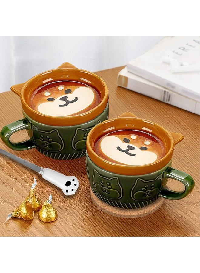 BigNoseDeer Cute Kawaii Dog Mug,Dog Coffee Mugs with Lids,Novelty Animal Coffee Ceramic Tea Cup Dessert Saucer Set,Christmas Birthday Presents for Girls Friend Kids,Dog lovers gifts for women - Image 3