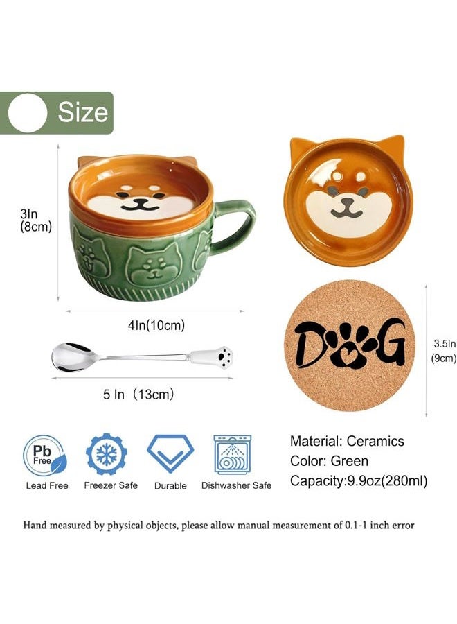 BigNoseDeer Cute Kawaii Dog Mug,Dog Coffee Mugs with Lids,Novelty Animal Coffee Ceramic Tea Cup Dessert Saucer Set,Christmas Birthday Presents for Girls Friend Kids,Dog lovers gifts for women - Image 4