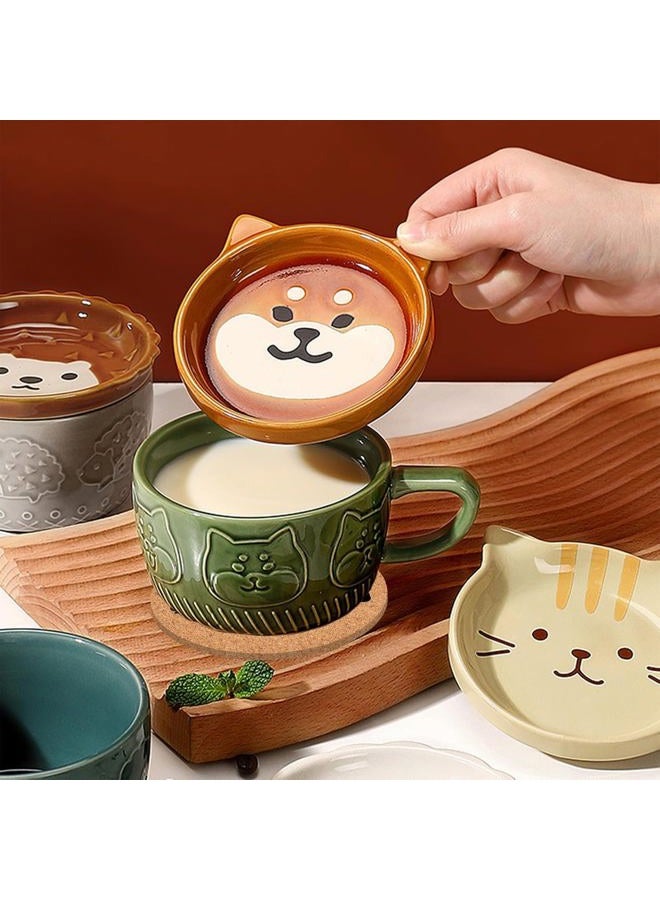BigNoseDeer Cute Kawaii Dog Mug,Dog Coffee Mugs with Lids,Novelty Animal Coffee Ceramic Tea Cup Dessert Saucer Set,Christmas Birthday Presents for Girls Friend Kids,Dog lovers gifts for women - Image 2
