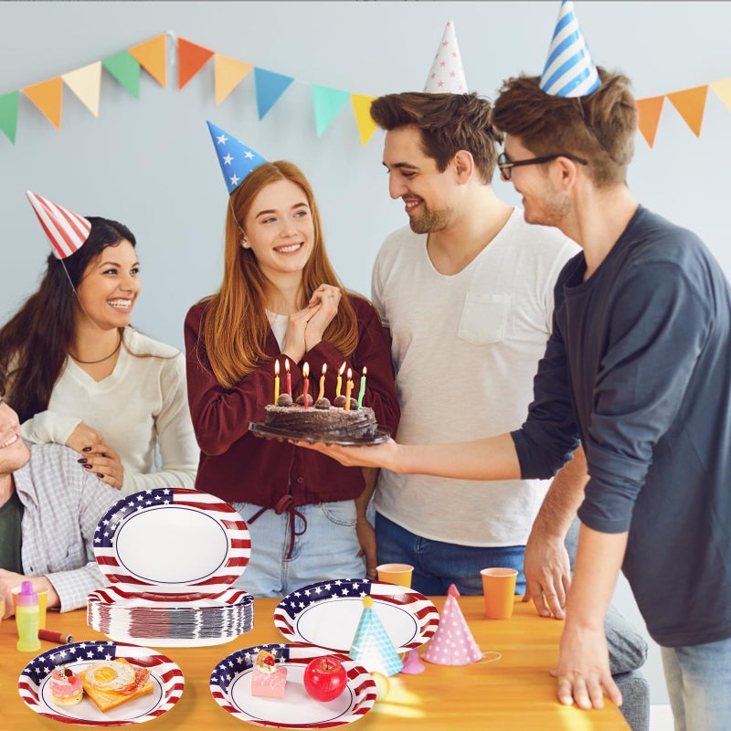 Grencian 50Pcs Patriotic Oval Paper Plates American Flag Patriotic Party Supplies Large 10"" X 12"" Disposable 400GSM Paper Plates for 4th of July Independence Day Decorations Veterans Day Election Day Holiday - Image 4