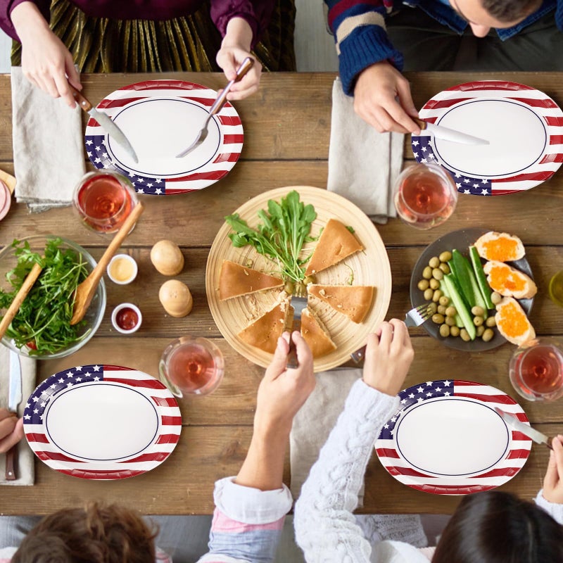 Grencian 50Pcs Patriotic Oval Paper Plates American Flag Patriotic Party Supplies Large 10"" X 12"" Disposable 400GSM Paper Plates for 4th of July Independence Day Decorations Veterans Day Election Day Holiday - Image 3