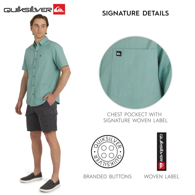 Quiksilver Men's Regular Fit Premium Cotton Woven Short Sleeve Button Up Casual Shirt, Jade Grey, Medium - Image 5