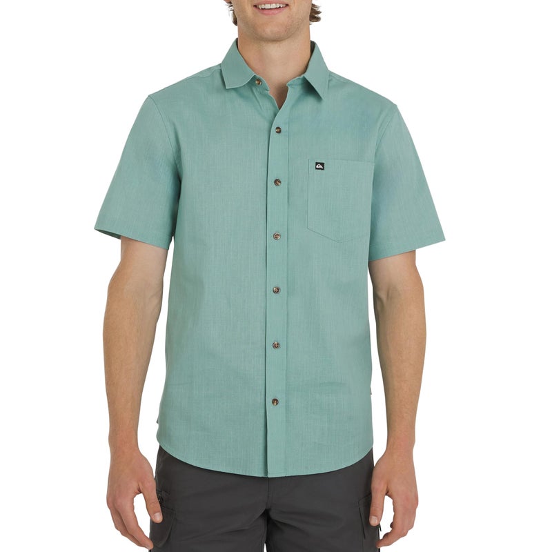 Quiksilver Men's Regular Fit Premium Cotton Woven Short Sleeve Button Up Casual Shirt, Jade Grey, Medium - Image 1
