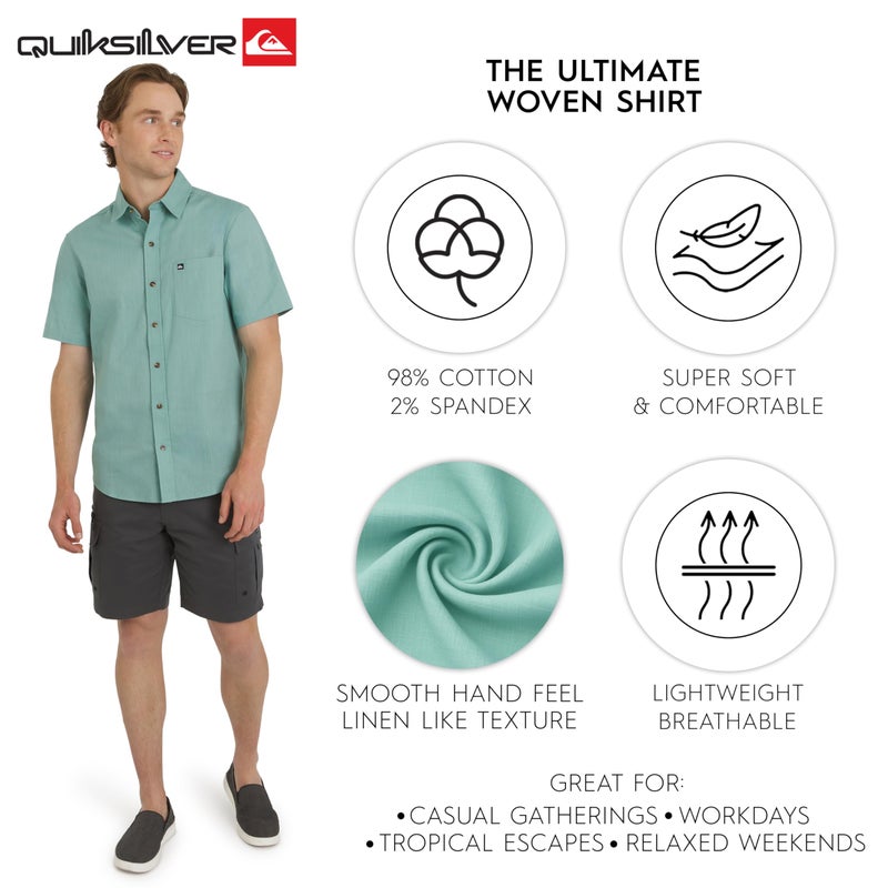 Quiksilver Men's Regular Fit Premium Cotton Woven Short Sleeve Button Up Casual Shirt, Jade Grey, Medium - Image 3