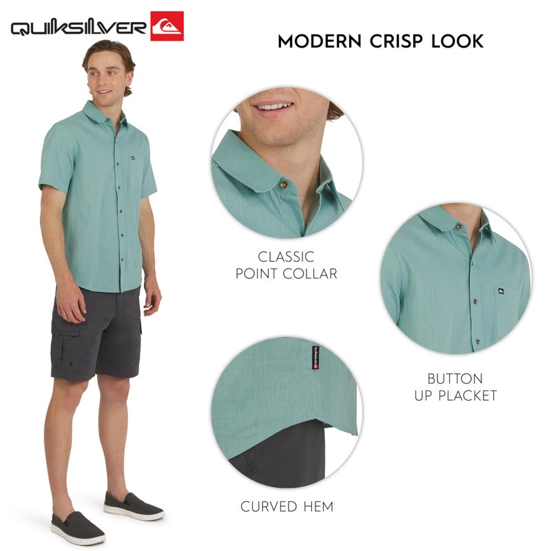 Quiksilver Men's Regular Fit Premium Cotton Woven Short Sleeve Button Up Casual Shirt, Jade Grey, Medium - Image 4