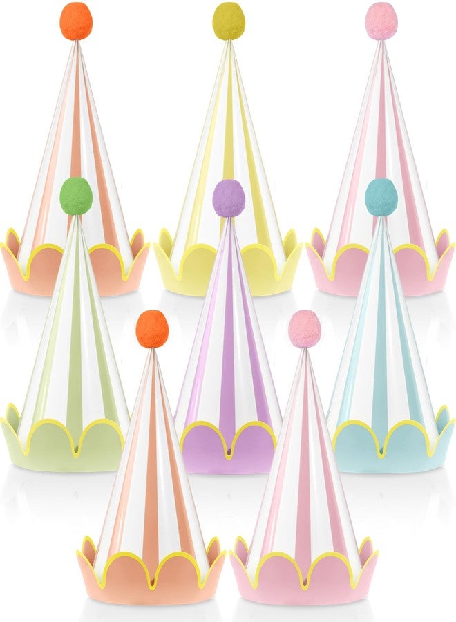 Oitnlaughter 24pcs Pastel Birthday Party Hats with Scalloped Borders Rainbow Cone Paper Hats with Pompoms Colorful Paper Cone Headwear for Adults Baby Shower Bridal Wedding Party Decor - Image 1
