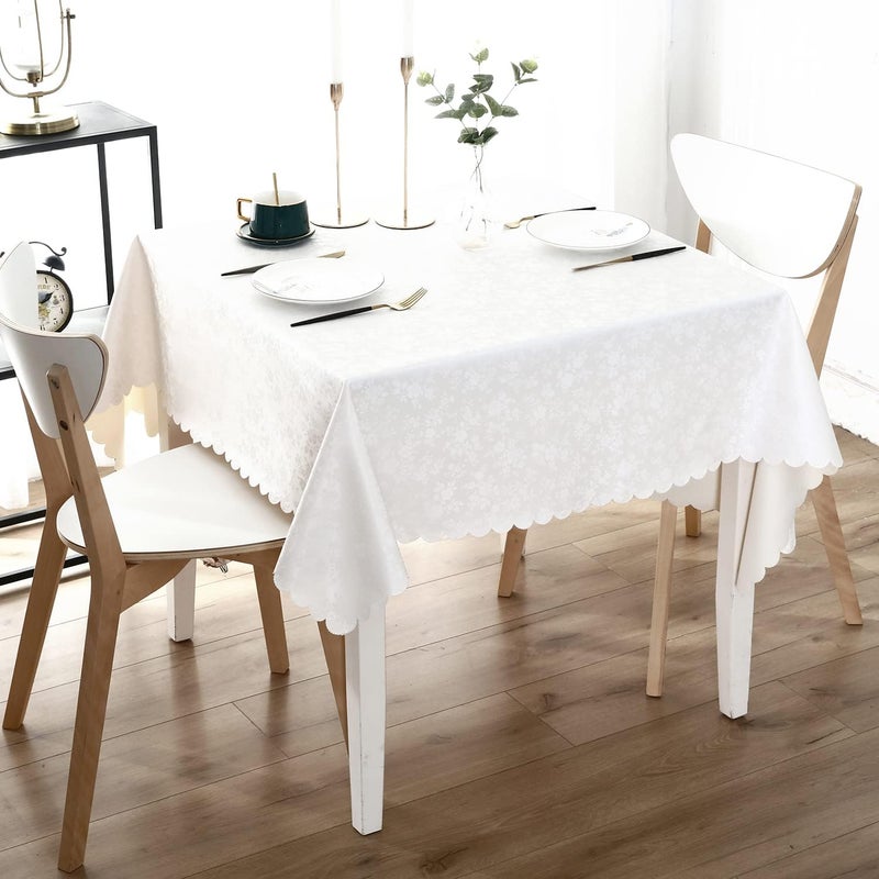 smiry Square Table Cloth, Waterproof Heavy Duty Vinyl Tablecloths, Wipeable Washable Table Cover for Kitchen and Dining Room (White, 54" X 54") - Image 2