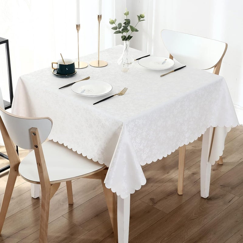 smiry Square Table Cloth, Waterproof Heavy Duty Vinyl Tablecloths, Wipeable Washable Table Cover for Kitchen and Dining Room (White, 54" X 54") - Image 1