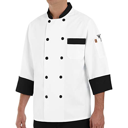Chef Designs معطف طهاة للرجال بتصميمات الطهاة، أبيض مع حواف سوداء، حجم XX-Large أمريكي - Image 5
