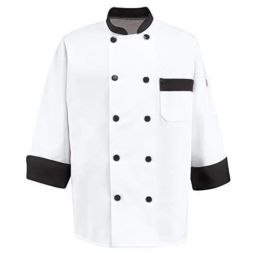 Chef Designs معطف طهاة للرجال بتصميمات الطهاة، أبيض مع حواف سوداء، حجم XX-Large أمريكي - Image 2