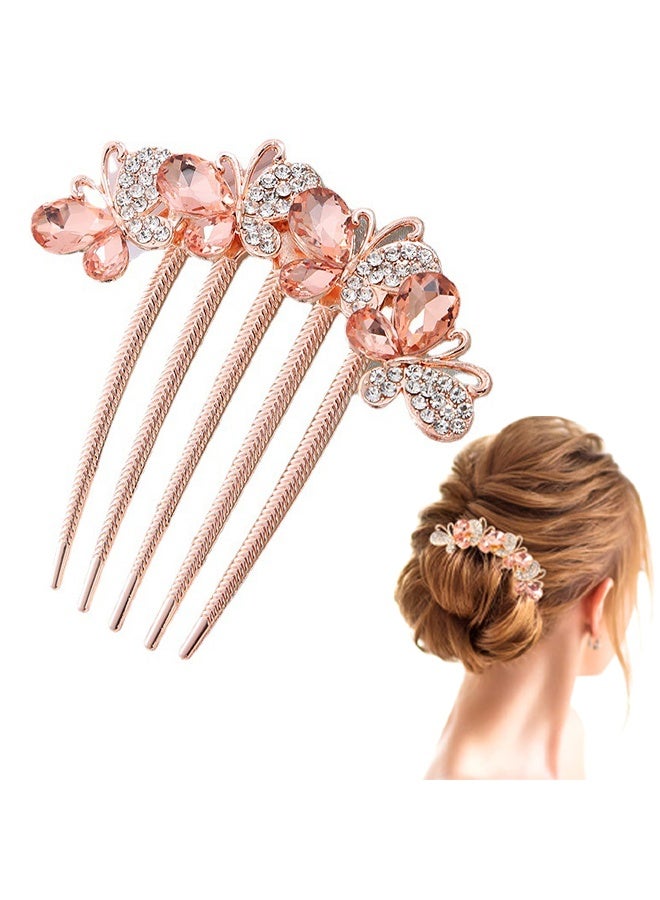 Rhinestones Butterfly Hair Clip Side Combs, Crystals Smooth Rust Proof Alloy Hair Fork Clip for Updo Bun, Vintage Decorative Hair Combs Teeth Hair Pin Hair Styling Accessories - Image 1