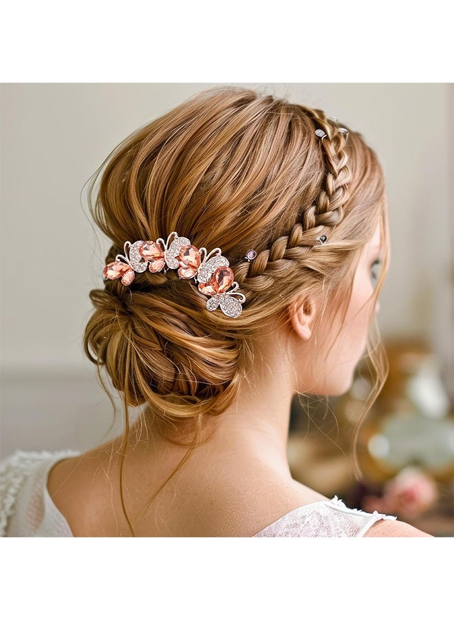 Rhinestones Butterfly Hair Clip Side Combs, Crystals Smooth Rust Proof Alloy Hair Fork Clip for Updo Bun, Vintage Decorative Hair Combs Teeth Hair Pin Hair Styling Accessories - Image 4