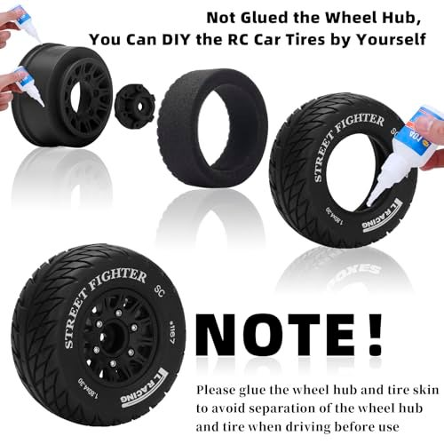 daitoku 12mm14mm17mm Hex RC Wheels and Tires RC Truck Tires RC Car Wheels 110 Scale Tyres Hex Detachable Replacement RC Car Tires for Arrma Senton Tires Slash Tires Axial Redcat Rc4wd Fury Black C - Image 5