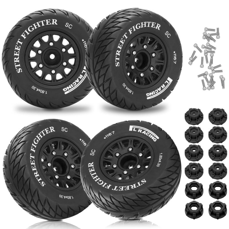 daitoku 12mm14mm17mm Hex RC Wheels and Tires RC Truck Tires RC Car Wheels 110 Scale Tyres Hex Detachable Replacement RC Car Tires for Arrma Senton Tires Slash Tires Axial Redcat Rc4wd Fury Black C - Image 2