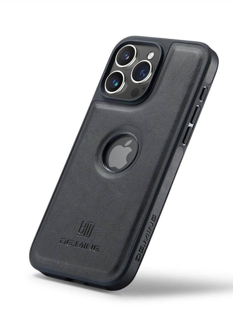 DGMING Case Cover Premium Leather Back with Logo CutOut Shockproof Compatible with Iphone 15 Pro Max (Black)  - Image 1