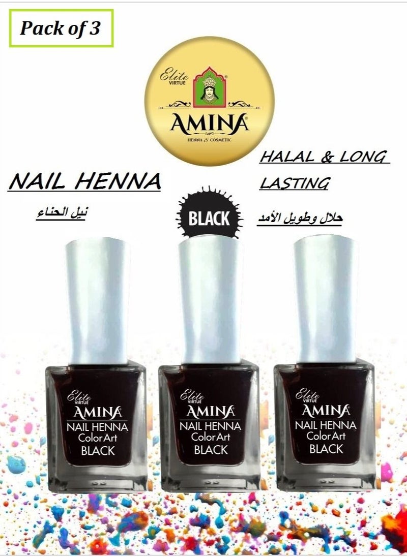 Amina Nail Polish Henna Color Art Nail Paint Mehendi Black 10 ML 3 Pieces  - Image 1