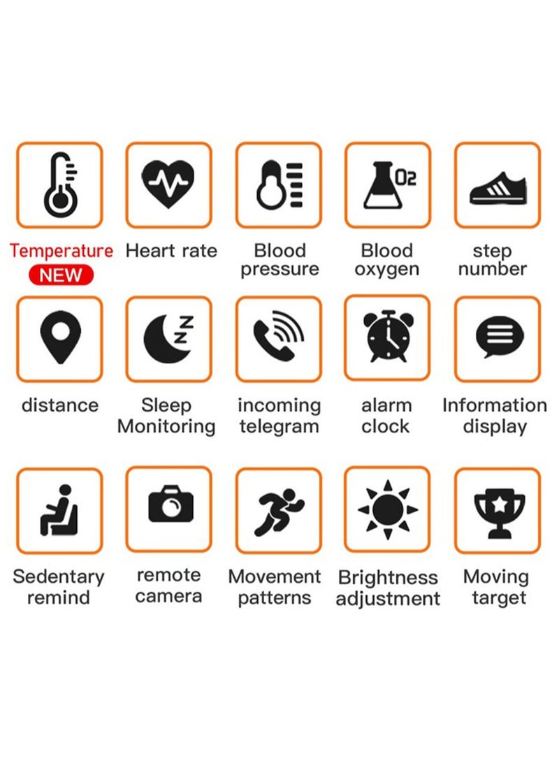 C6T Body Temperature Bracelet Watch Smart Sports Bracelet IP67 Information Push Sleep Exercise Step Waterproof Sports Smart Bracelet Blood Pressure Monitoring (Black) - Image 4