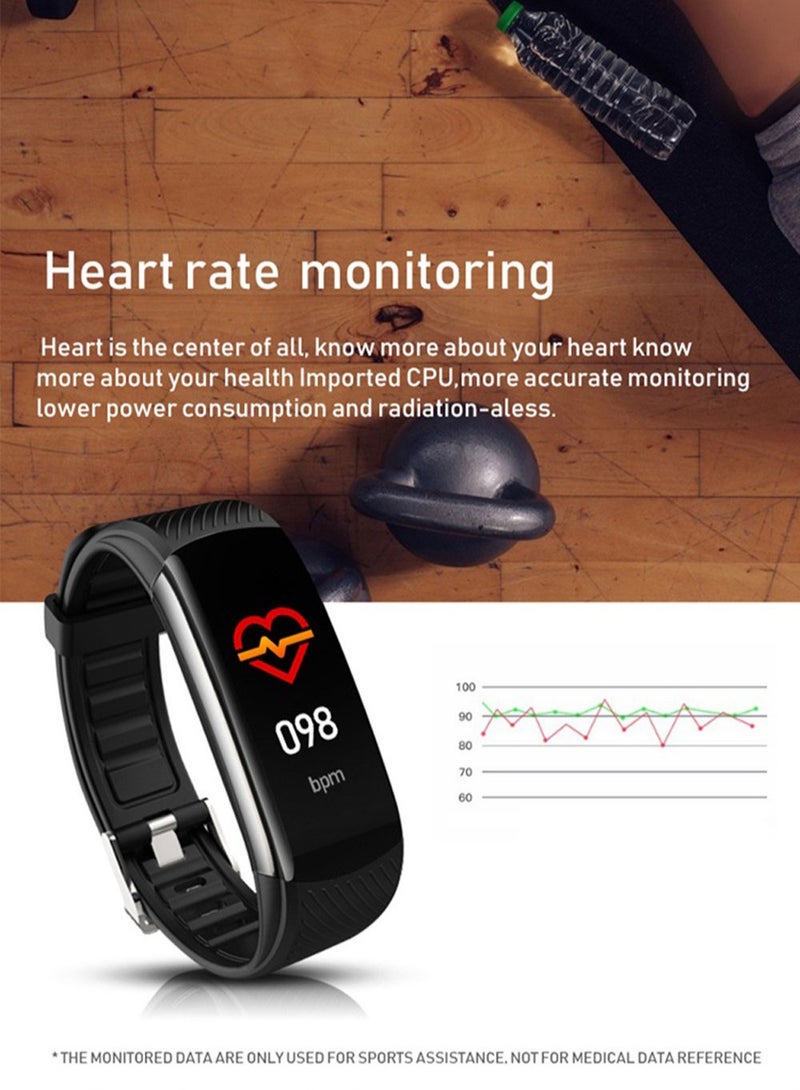 C6T Body Temperature Bracelet Watch Smart Sports Bracelet IP67 Information Push Sleep Exercise Step Waterproof Sports Smart Bracelet Blood Pressure Monitoring (Black) - Image 5