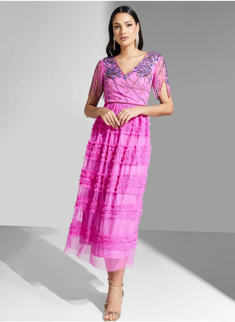 Frock and Frill V-Neck Ruffle Detail Dress