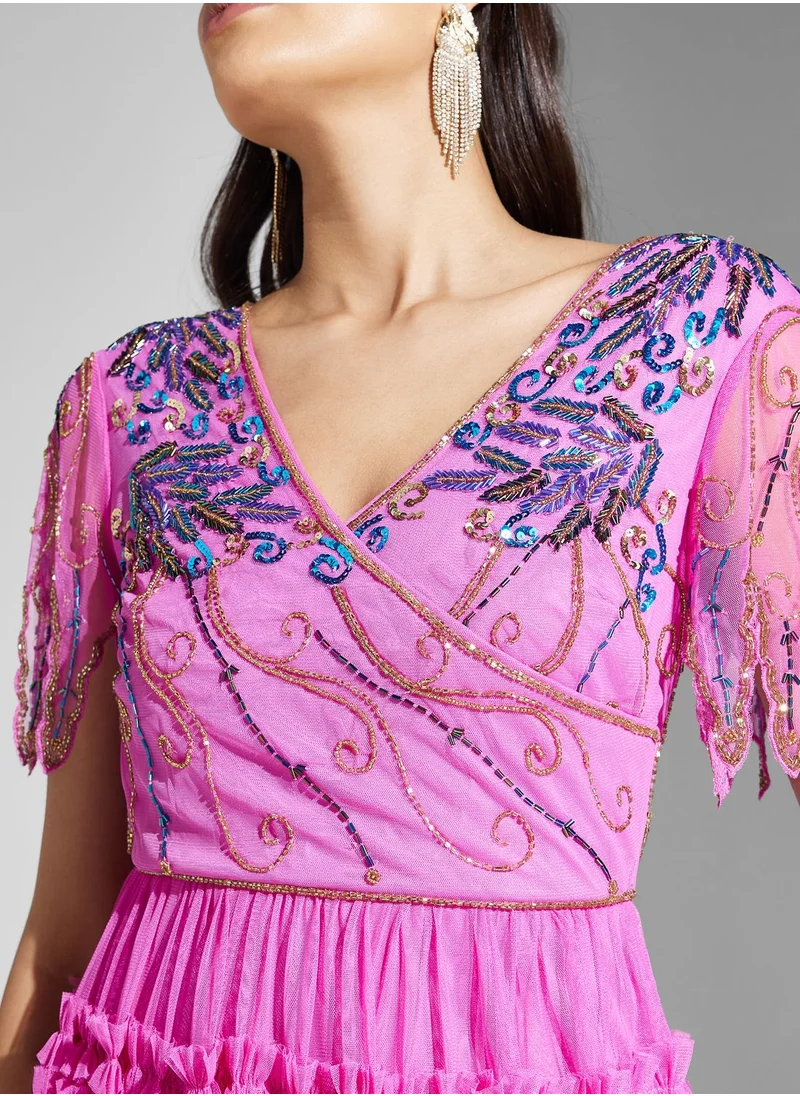 Frock and Frill V-Neck Ruffle Detail Dress
