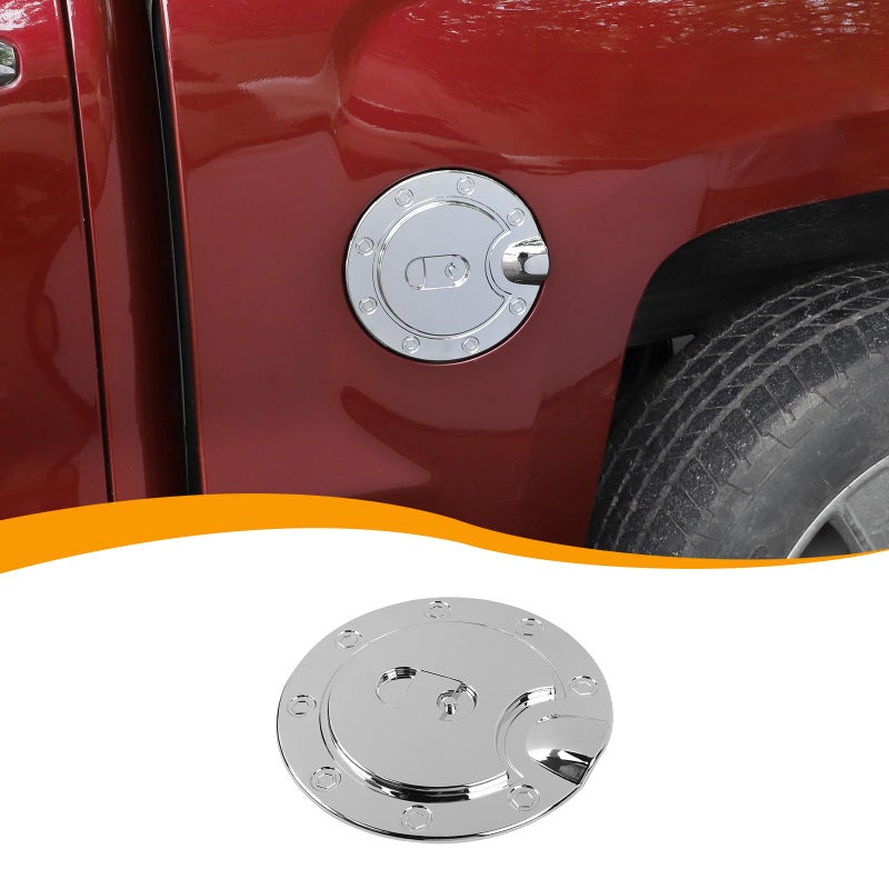 Hoolcar Gas Cap Trim Cover Fuel Filler Door Gas Tank Cap Trim Cover Fit for Chevrolet Silverado GMC Sierra 20142018 Chrome Exterior Accessory
