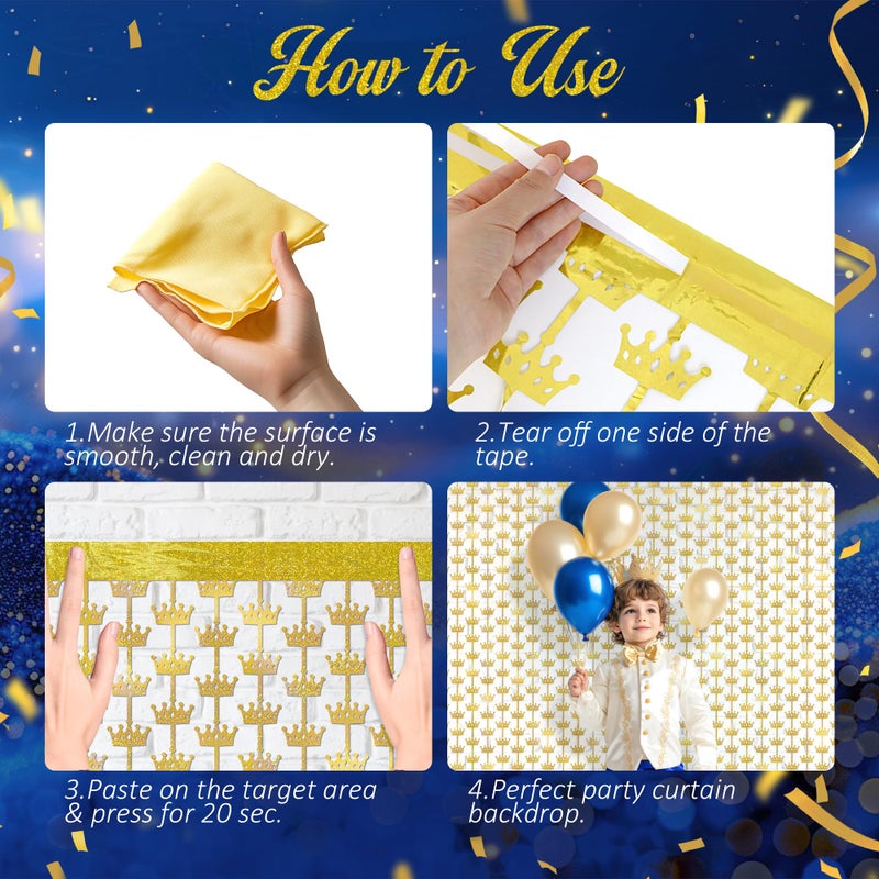 Watch Me Fly 2 Pack 3.3x6.6ft Golden Crown Foil Fringe Curtains, Glitter Sparkling Tinsel Backdrop for Prince Party Decorations, King Birthday Party, Royal Ball, Coronation Celebrations, Holiday Event DÃ©cor - Image 3