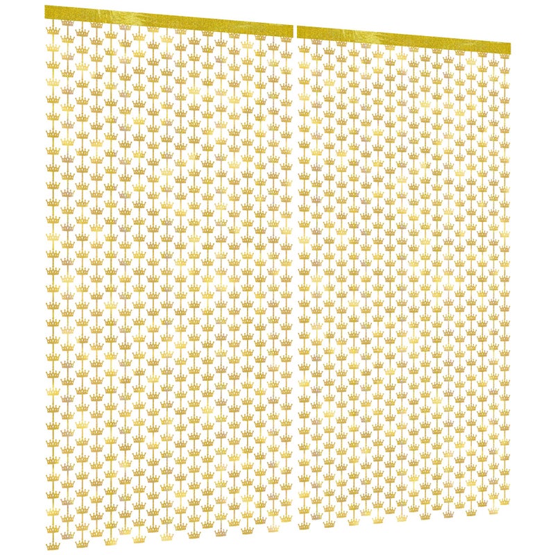 Watch Me Fly 2 Pack 3.3x6.6ft Golden Crown Foil Fringe Curtains, Glitter Sparkling Tinsel Backdrop for Prince Party Decorations, King Birthday Party, Royal Ball, Coronation Celebrations, Holiday Event DÃ©cor - Image 1