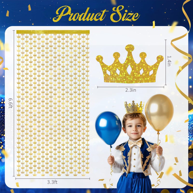 Watch Me Fly 2 Pack 3.3x6.6ft Golden Crown Foil Fringe Curtains, Glitter Sparkling Tinsel Backdrop for Prince Party Decorations, King Birthday Party, Royal Ball, Coronation Celebrations, Holiday Event DÃ©cor - Image 2
