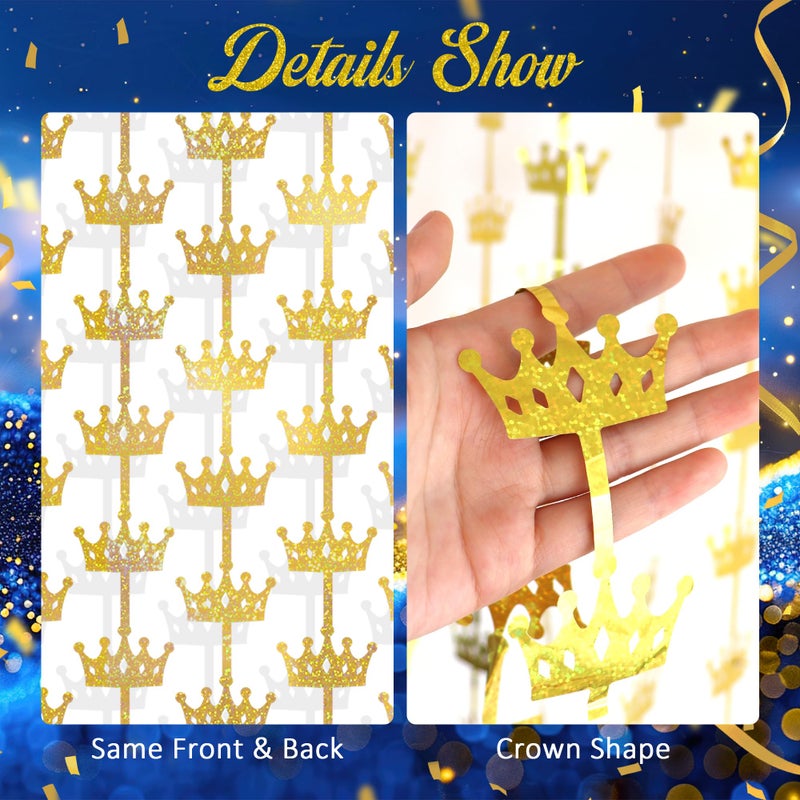 Watch Me Fly 2 Pack 3.3x6.6ft Golden Crown Foil Fringe Curtains, Glitter Sparkling Tinsel Backdrop for Prince Party Decorations, King Birthday Party, Royal Ball, Coronation Celebrations, Holiday Event DÃ©cor - Image 4