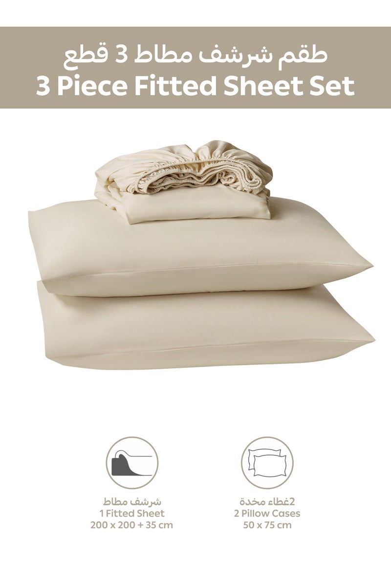 Donetella Bedding Fitted Sheet - Fits 200x200 Cm For Super King Bed - 3 Pcs (1 Fitted Sheet and 2 Pillowcases) - 35 Cm Deep Pocket - Solid Bed Sheet - Image 3