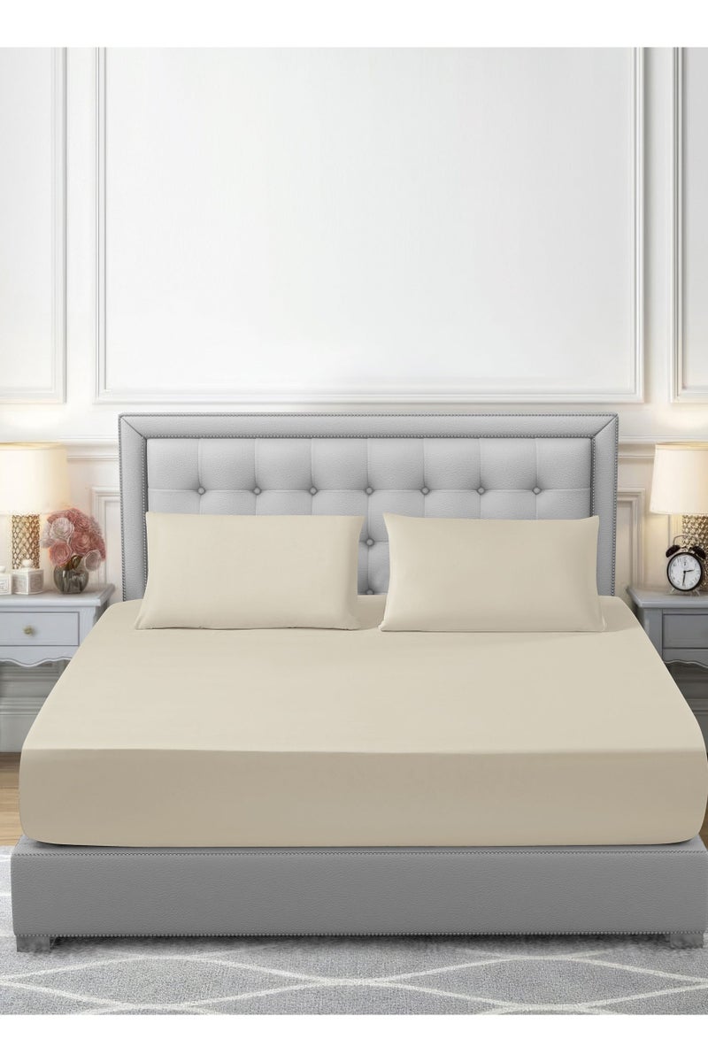 Donetella Bedding Fitted Sheet - Fits 200x200 Cm For Super King Bed - 3 Pcs (1 Fitted Sheet and 2 Pillowcases) - 35 Cm Deep Pocket - Solid Bed Sheet - Image 1