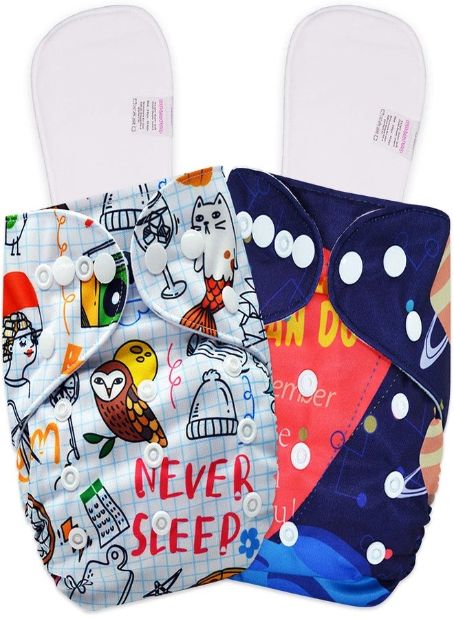 بيمبيكا حفاضات قماشية للأطفال من بيمبيكا، قابلة للغسل وإعادة الاستخدام، مقاسات قابلة للتعديل (عبوتان) (تتضمن حشوتين جافتين) (أبيض بنقشة رسومات + أسترو) - Image 1