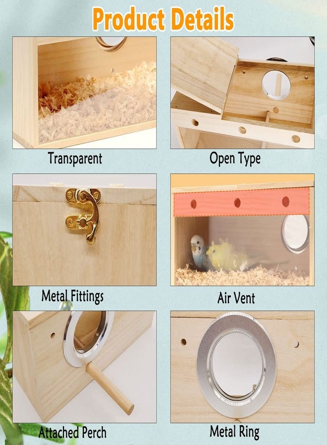 kathson Transparent Parakeet Nesting Box Parakeet Breeding Box Bird Nest with Perch Wooden Acrylic Bird House for Cage Nest for Parrot Lovebirds Cockatiel Conure Budgie and Other Small Medium Birds(L) - Image 3