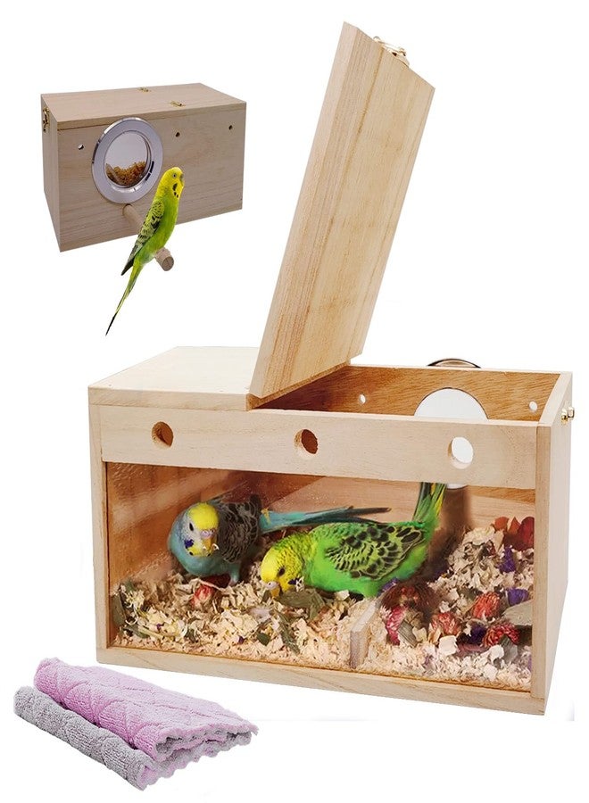 kathson Transparent Parakeet Nesting Box Parakeet Breeding Box Bird Nest with Perch Wooden Acrylic Bird House for Cage Nest for Parrot Lovebirds Cockatiel Conure Budgie and Other Small Medium Birds(L) - Image 1