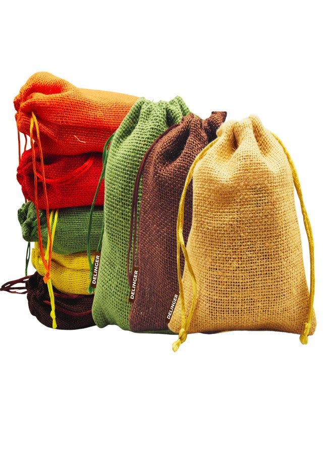 Delinger Jute Drawstring Potli Bags Multi-Color 6x8 Inch Set of 6 – Durable Pouches for Gifting, Jewelry, Party Favors, Wedding Return Gifts, Diwali Hampers, and Festive Packaging - Image 1