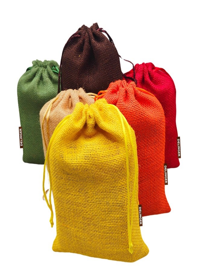 Delinger Jute Drawstring Potli Bags Multi-Color 6x8 Inch Set of 6 – Durable Pouches for Gifting, Jewelry, Party Favors, Wedding Return Gifts, Diwali Hampers, and Festive Packaging - Image 5