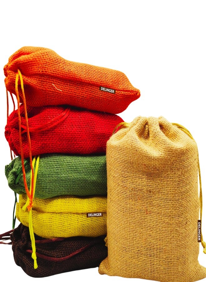 Delinger Jute Drawstring Potli Bags Multi-Color 6x8 Inch Set of 6 – Durable Pouches for Gifting, Jewelry, Party Favors, Wedding Return Gifts, Diwali Hampers, and Festive Packaging - Image 4