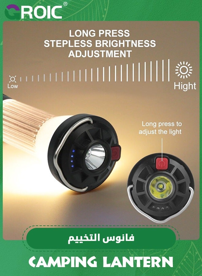 GROIC فانوس تخييم قابل لإعادة الشحن مع USB، مصباح يدوي ساطع، مصباح طاولة محمول مقاوم للماء، 3 أوضاع إضاءة خيمة تخييم، ضوء طوارئ LED للأعاصير وصيد الأسماك ليلاً والمشي لمسافات طويلة - Image 5