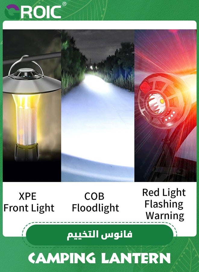 GROIC فانوس تخييم قابل لإعادة الشحن مع USB، مصباح يدوي ساطع، مصباح طاولة محمول مقاوم للماء، 3 أوضاع إضاءة خيمة تخييم، ضوء طوارئ LED للأعاصير وصيد الأسماك ليلاً والمشي لمسافات طويلة - Image 2