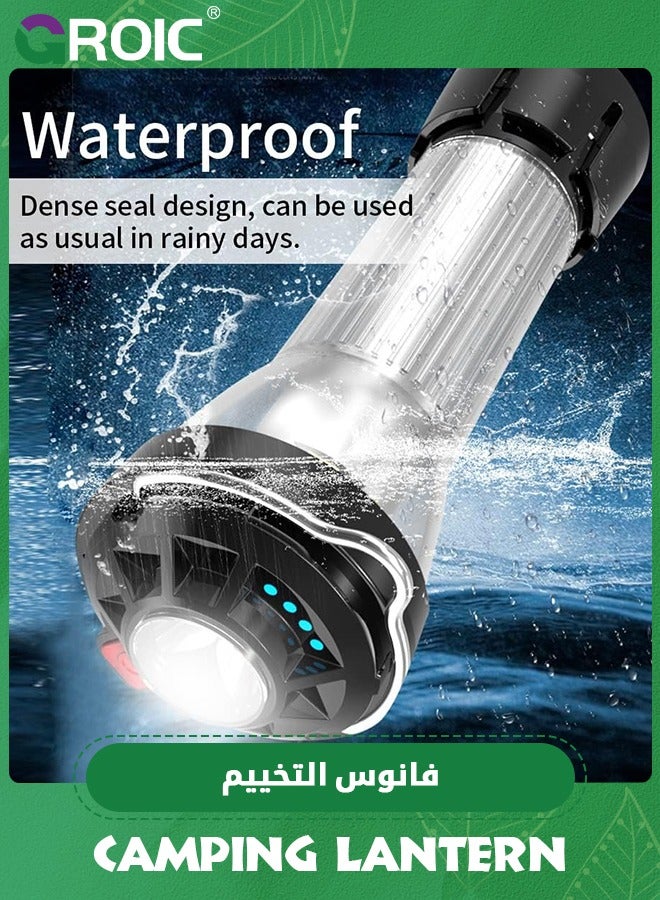 GROIC فانوس تخييم قابل لإعادة الشحن مع USB، مصباح يدوي ساطع، مصباح طاولة محمول مقاوم للماء، 3 أوضاع إضاءة خيمة تخييم، ضوء طوارئ LED للأعاصير وصيد الأسماك ليلاً والمشي لمسافات طويلة - Image 4