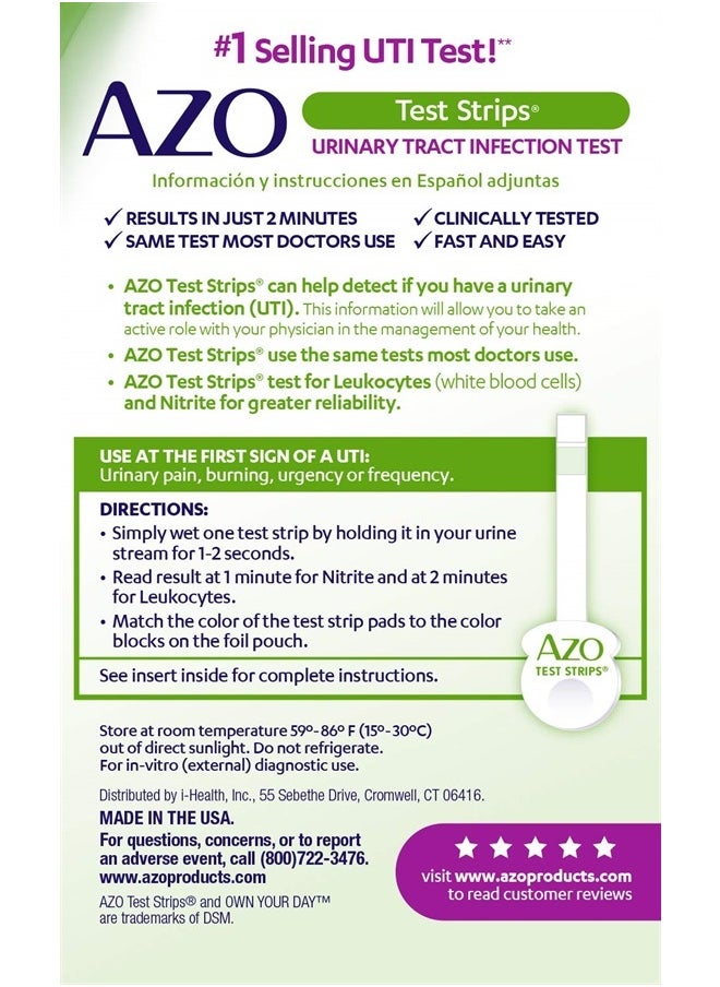 AZO Urinary Tract Infection (UTI) Test Strips, Accurate Results in 2 Minutes, Clinically Tested, Easy to Read Results, Clean Grip Handle, #1 Most Trusted Brand, 3 Count  - Image 2