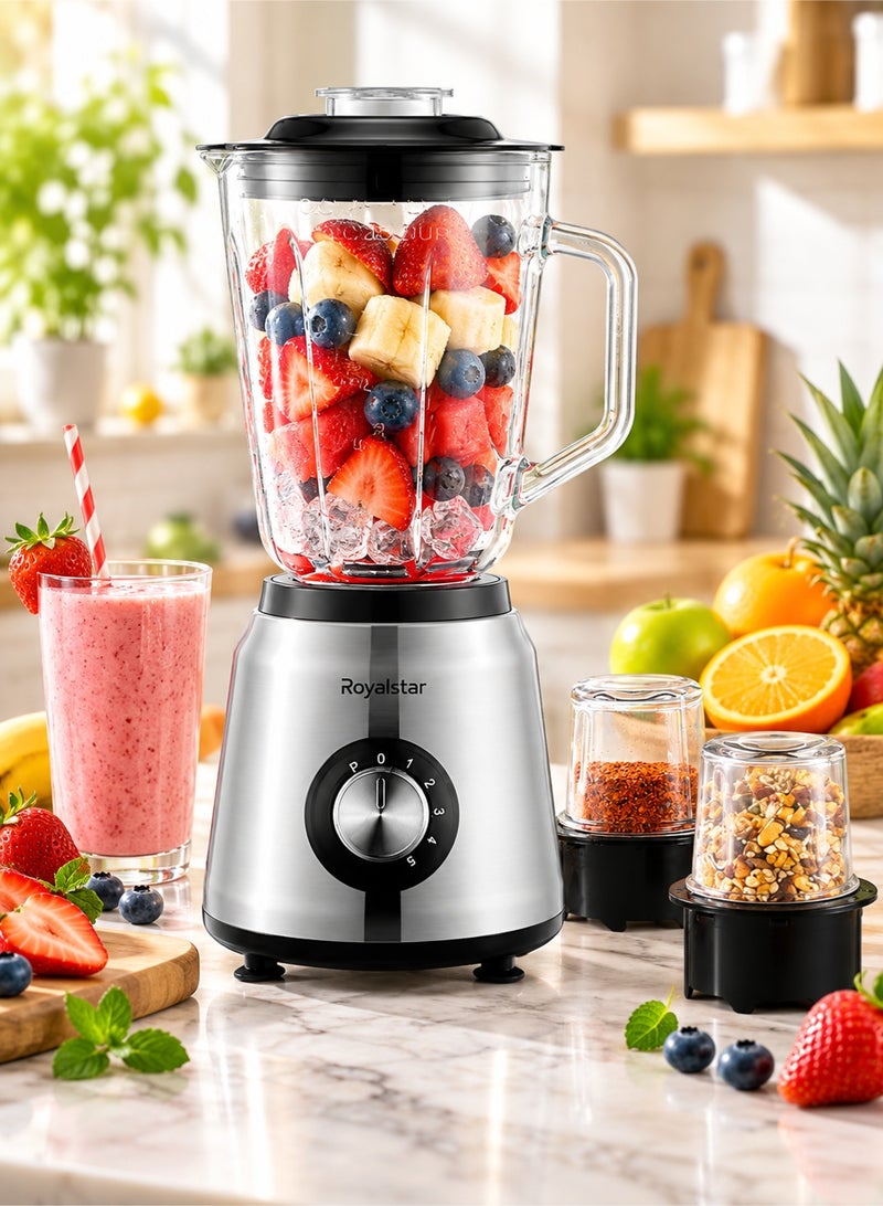 Royalstar Blender Mixer Grinder for Juices Smoothies Milkshakes and Spice Making, 800W 1.5L with Double 350ml Grinders, Stainless Steel Blades, for Home Kitchen Dorm Office - Image 1