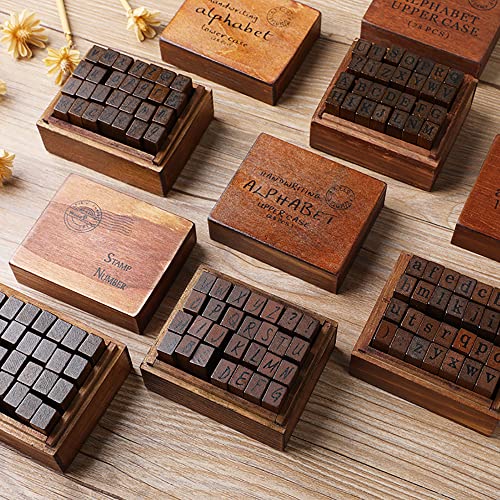 DIYOMR Vintage Letter Stamps Wood Rubber Stamps, 26Pcs Alphabet Stamps Set with Old Red Vintage Wooden Box for Gift Card Making Scrapbook DIY Ancient Typing Simulation (Lowercase, Italics) - Image 3