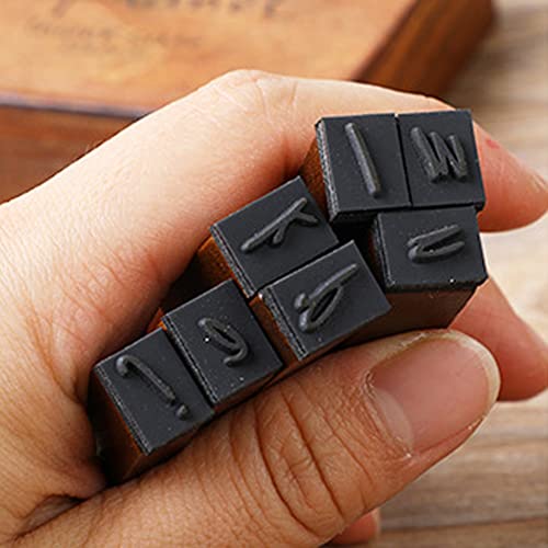 DIYOMR Vintage Letter Stamps Wood Rubber Stamps, 26Pcs Alphabet Stamps Set with Old Red Vintage Wooden Box for Gift Card Making Scrapbook DIY Ancient Typing Simulation (Lowercase, Italics) - Image 2