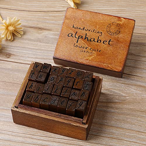 DIYOMR Vintage Letter Stamps Wood Rubber Stamps, 26Pcs Alphabet Stamps Set with Old Red Vintage Wooden Box for Gift Card Making Scrapbook DIY Ancient Typing Simulation (Lowercase, Italics) - Image 5