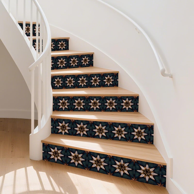 PLIGREAT 15 Strips Vintage Stair Stickers, Peel and Stick Boho Star Stair Riser Stickers Decals 7.1"x39" Self-Adhesive Vinyl Retro Staircase Murals Sticker Decor for Home Hotel - Image 2